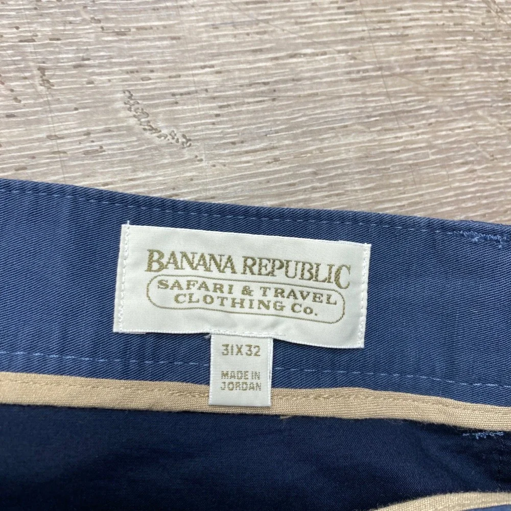 Banana Republic Trousers Mens 31x32 Blue Pleated Linen Blend Safari Travel Pant